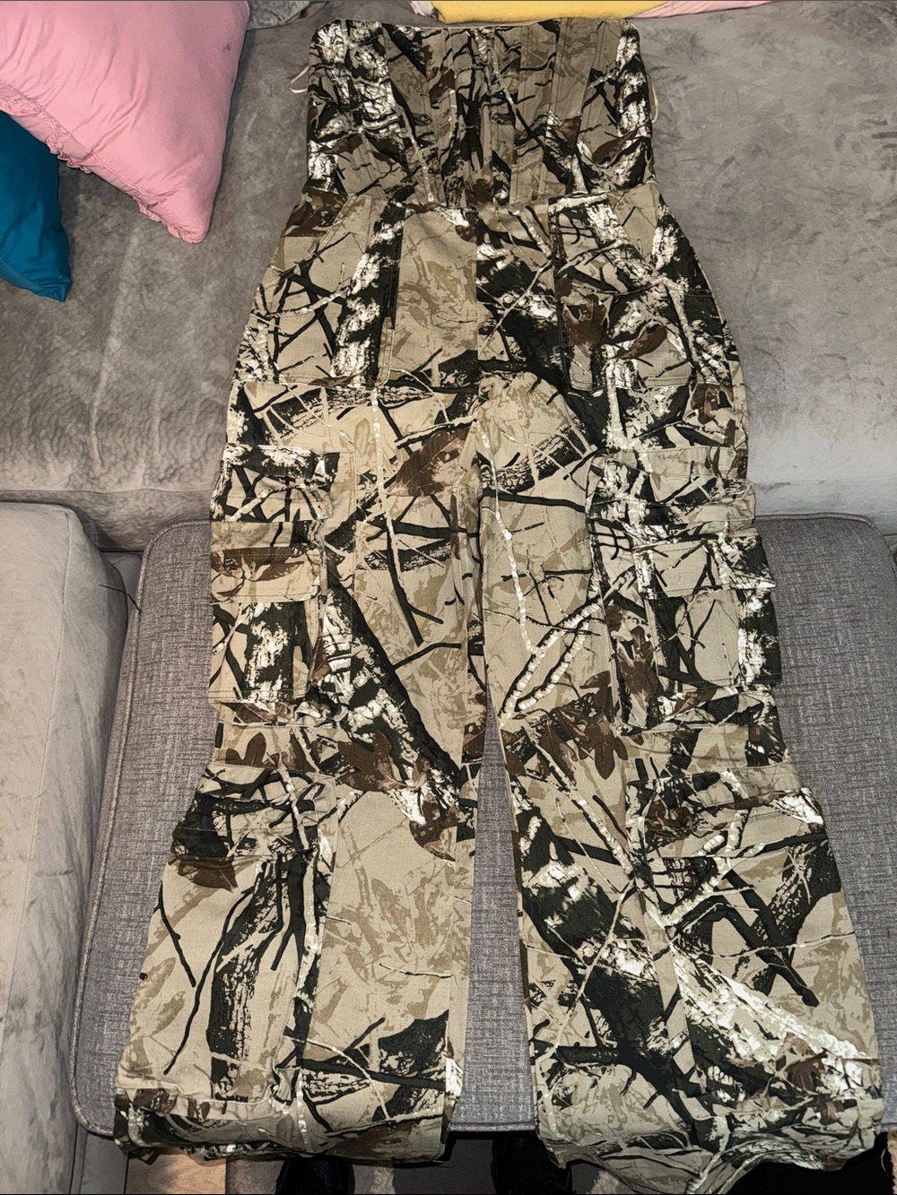 Fashion Nova Olive & Tan Camo Strapless Jumpsuit